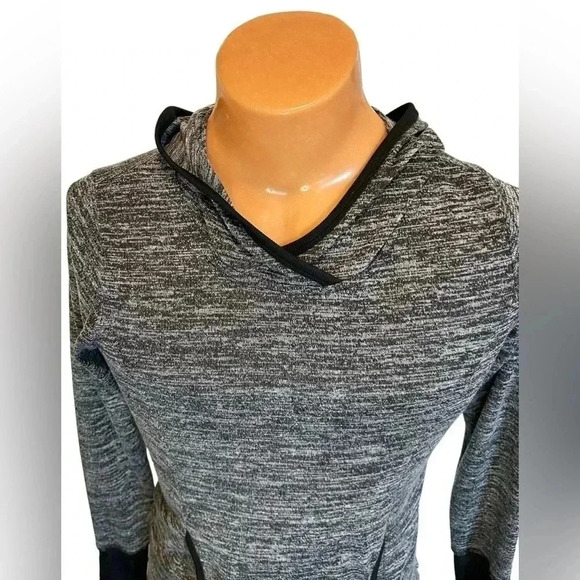 RBX Active Heather Gray Black Pullover Fleece Hoodie With Thumb Holes Size Small - Picture 2 of 11